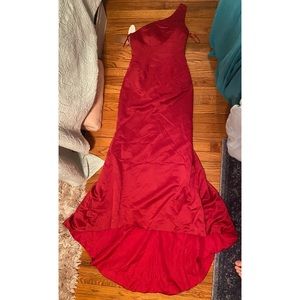red maxi/prom dress, silky/satin material